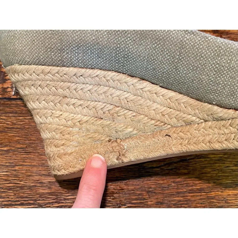 J. Crew Seville Espadrille Canvas Wedge, Beige /Gray Metallic, Classic, Size 9